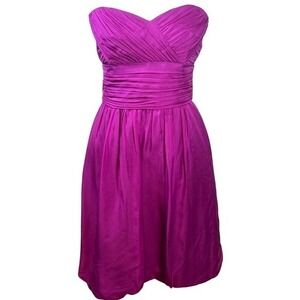 Shoshanna 100% Silk Strapless Bubble Hem Cocktail Dress 4 Magenta Fuchsia‎